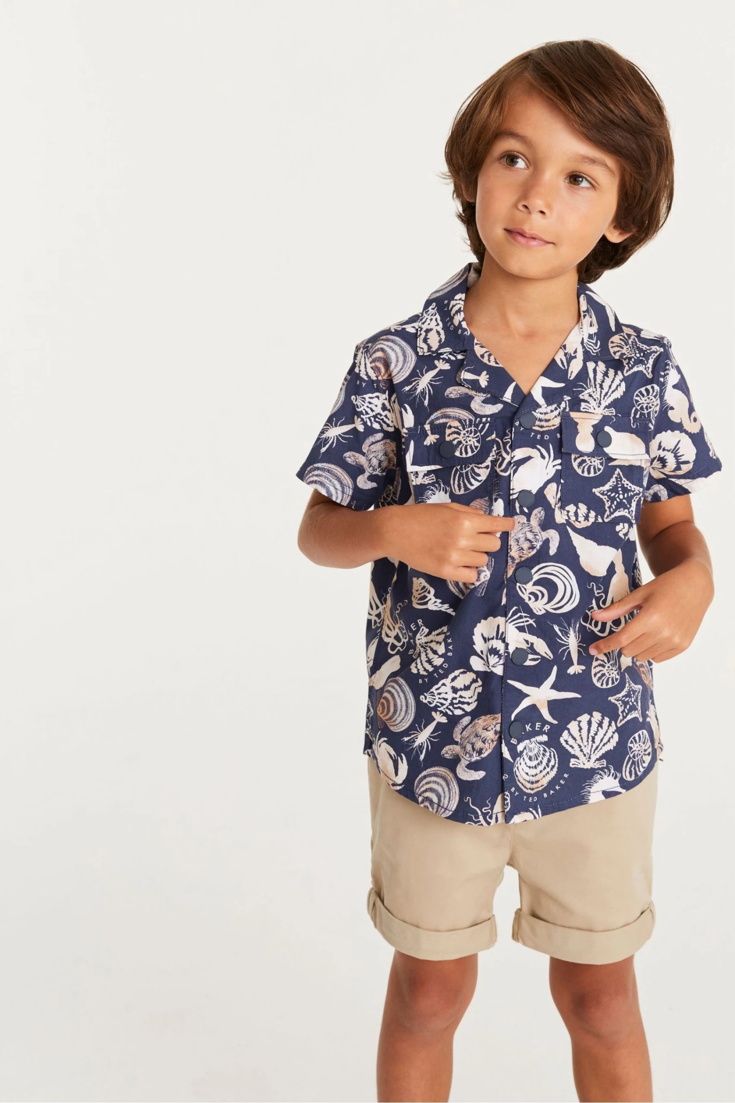 Baker By Ted Baker Navy Blue Shell All-Over Print Shirt 1 Baker By Ted Baker Navy Blue Shell All-Over Print Shirt