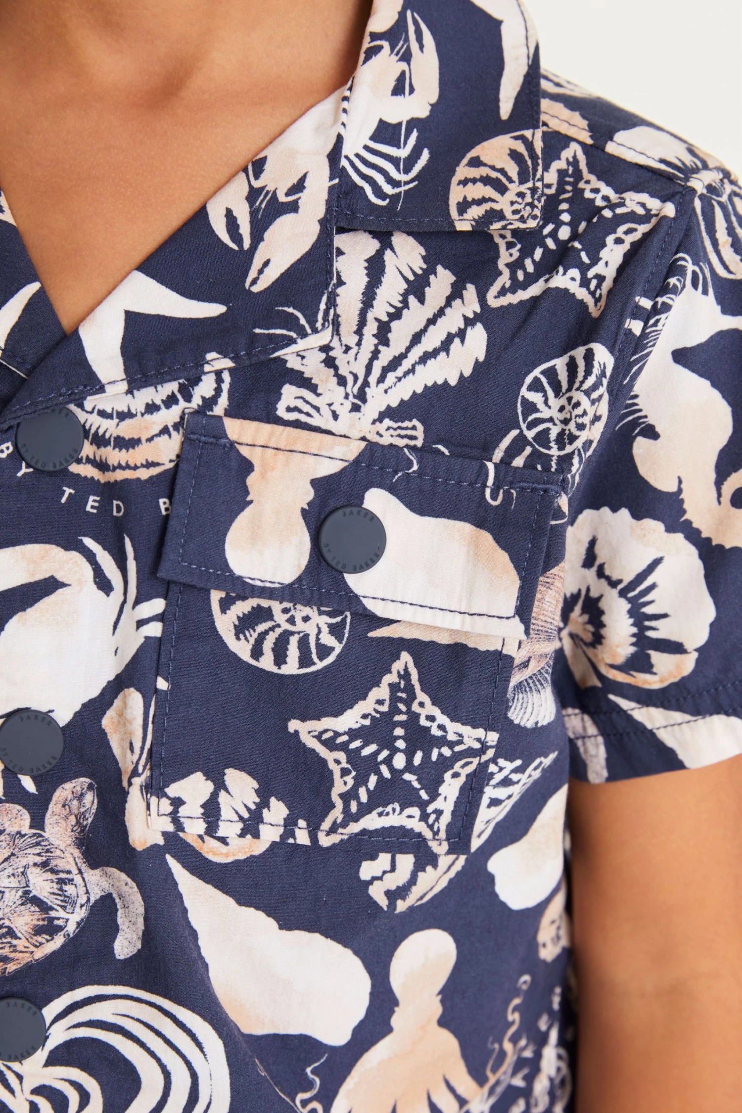 Baker By Ted Baker Navy Blue Shell All-Over Print Shirt 3 Baker By Ted Baker Navy Blue Shell All-Over Print Shirt - Image 3