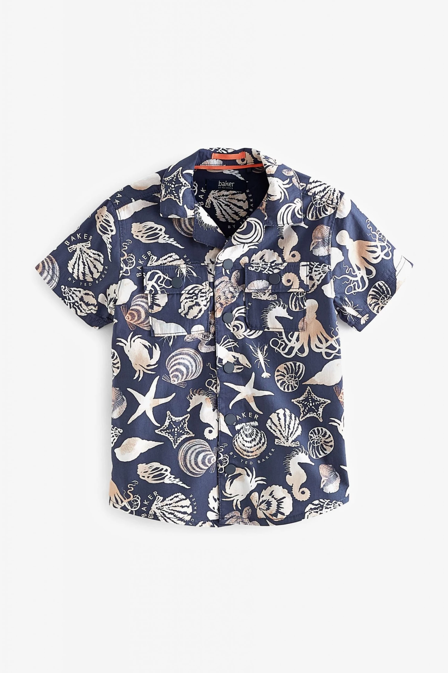 Baker By Ted Baker Navy Blue Shell All-Over Print Shirt 4 Baker By Ted Baker Navy Blue Shell All-Over Print Shirt - Image 4