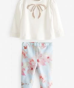 Baker By Ted Baker White And Blue Bow T-Shirt And Leggings Set