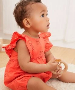 Baker By Ted Baker Coral Pink Broderie Romper