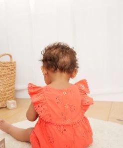 Baker By Ted Baker Coral Pink Broderie Romper -Baker by Ted Baker shop unnamed file 1545 scaled