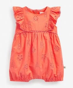 Baker By Ted Baker Coral Pink Broderie Romper -Baker by Ted Baker shop unnamed file 1547 scaled