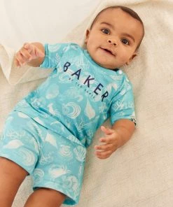 Baker By Ted Baker Blue Printed T-Shirt And Shorts Set
