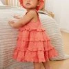 Baker By Ted Baker Baby Girls Coral Pink Tiered Dress And Hat Set