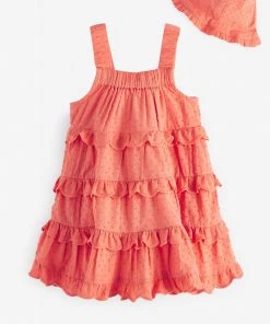 Baker By Ted Baker Baby Girls Coral Pink Tiered Dress And Hat Set -Baker by Ted Baker shop unnamed file 438 scaled